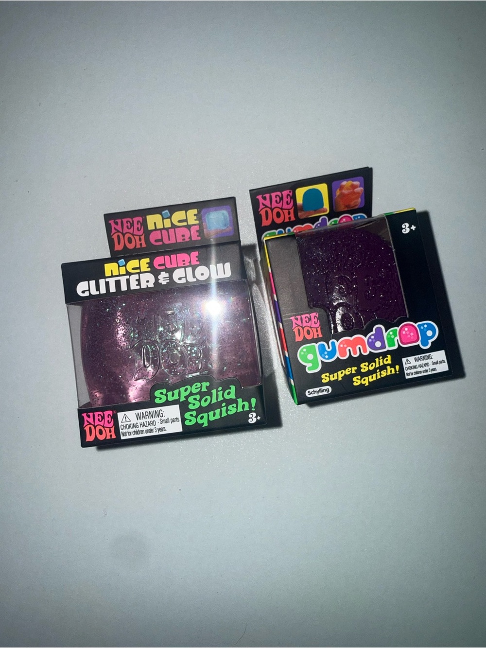 NeeDoh Purple Set! Nice Cube Glitter & Glow and Gumdrop